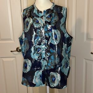 J. Crew Blue Floral Shiny Blouse
